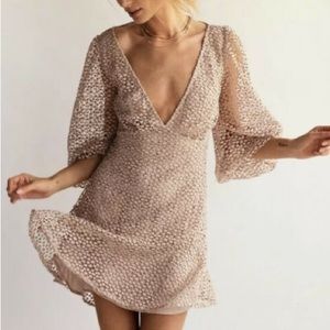 Free People Kaya V-Neck Sequin Crochet Dress with Tie Up (Corset Back) NEW